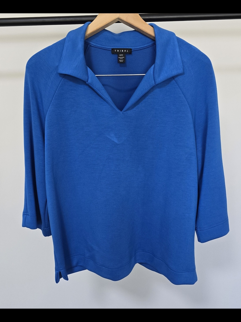 Tribal Bright Blue Three-Quarter Sleeve Pullover